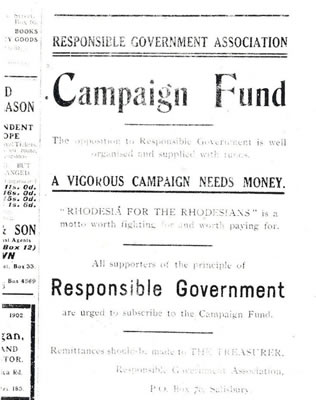 Campaign Fund advert for responsible government association